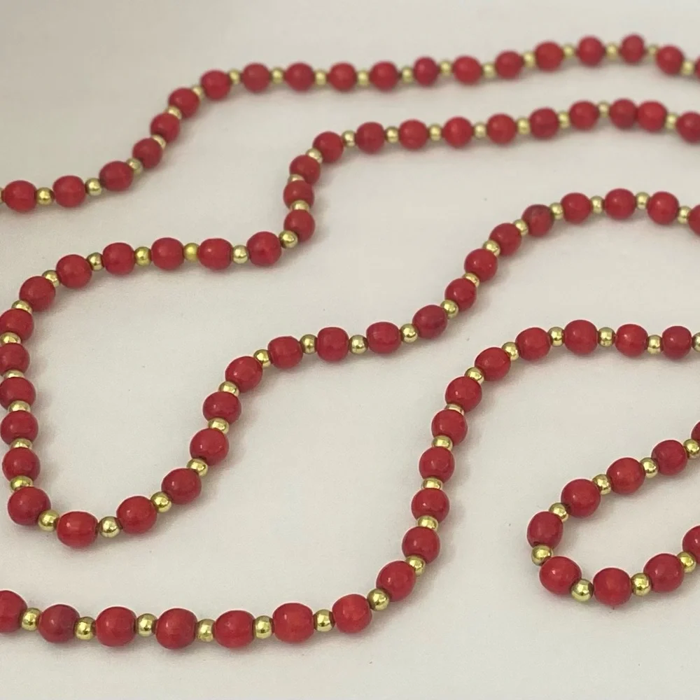 Red And Gold Bead Christmas Tree Garland 140”